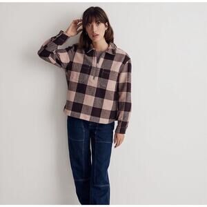 Madewell Shirt Womens XS Half Zip Pullover Plaid Relaxed Fit Top Pink Boho